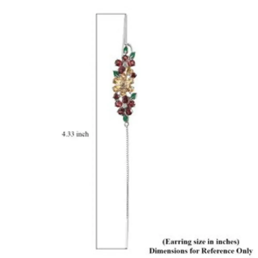 Brazilian Citrine & Multi Gemstone Floral Earrings, Platinum Over Sterling 6ctw